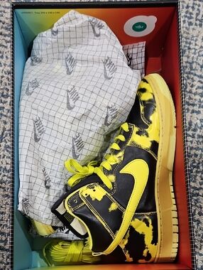 Nike Black and Yellow Tie-Dye Dunk High Sneakers